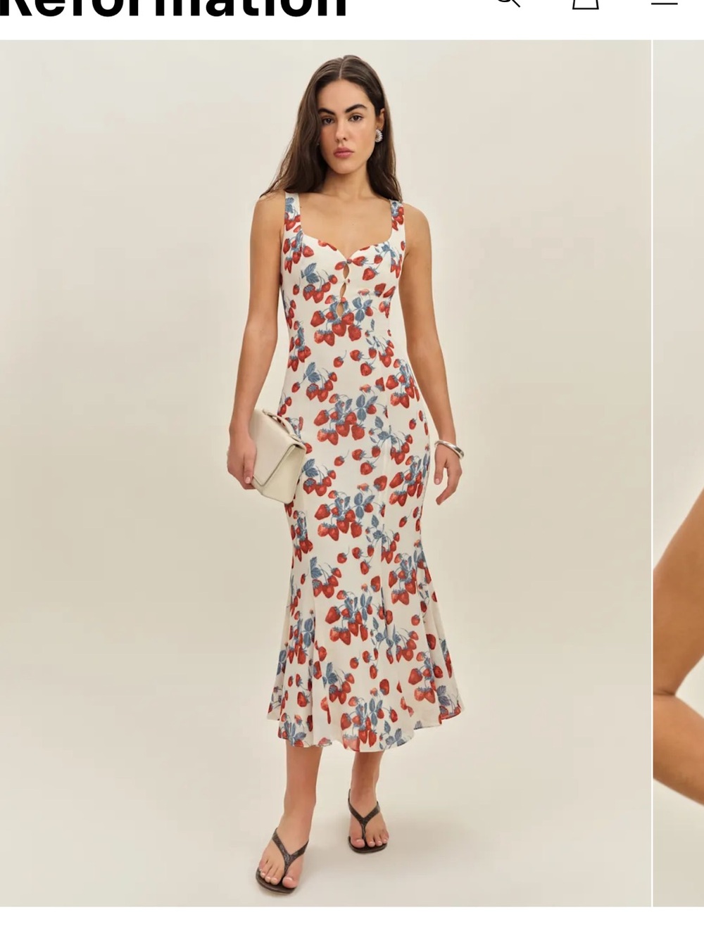 NWT Reformation Laine Midi Dress in Cream with Red & Blue Floral Print
